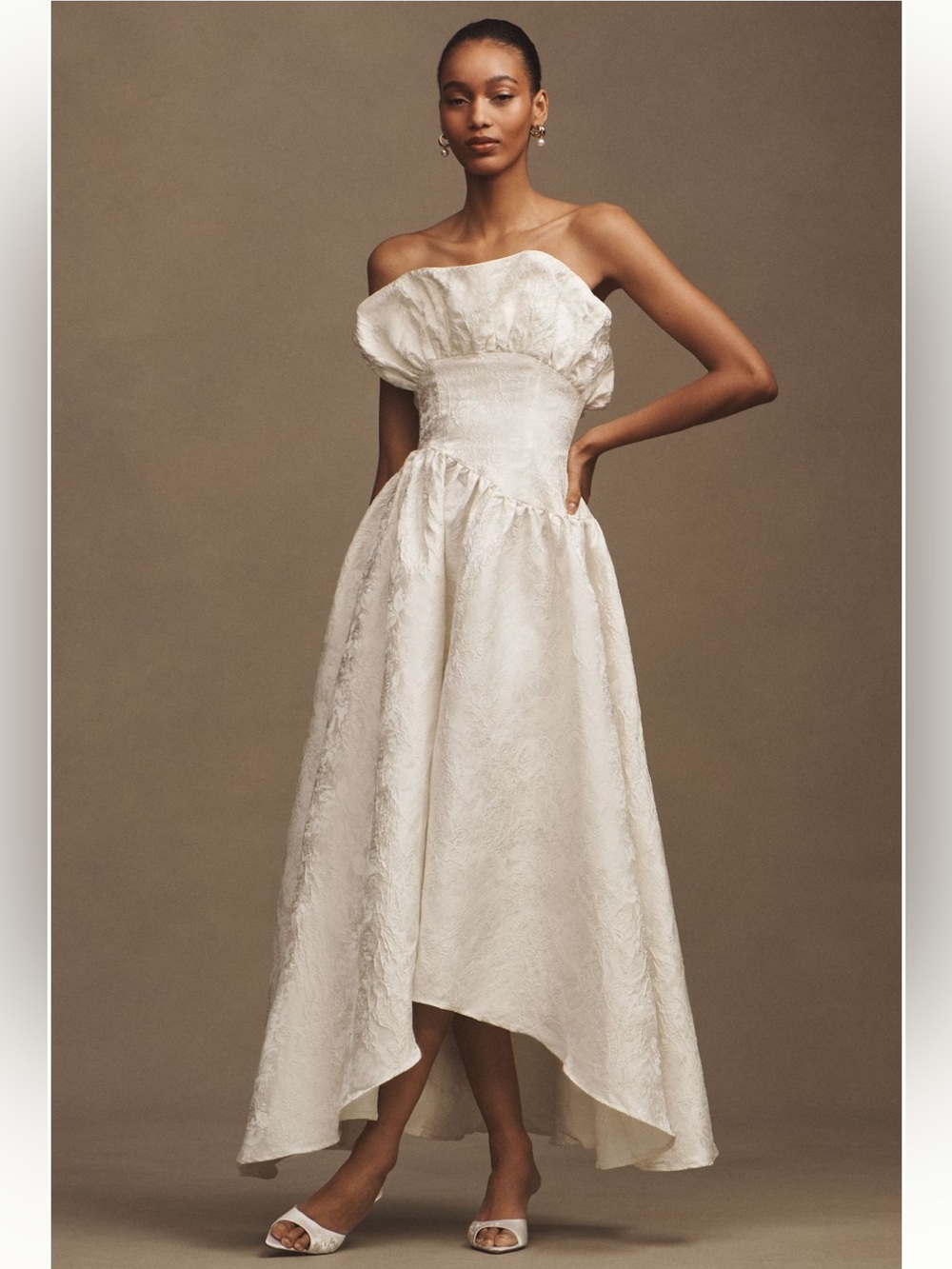 Elliatt Caspian Strapless Jacquard High-Low Midi Dress